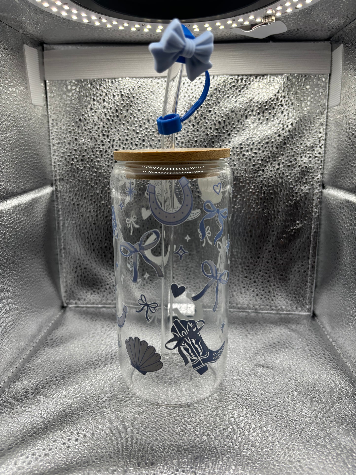 Glass 16oz Blue Cowboy Tumbler