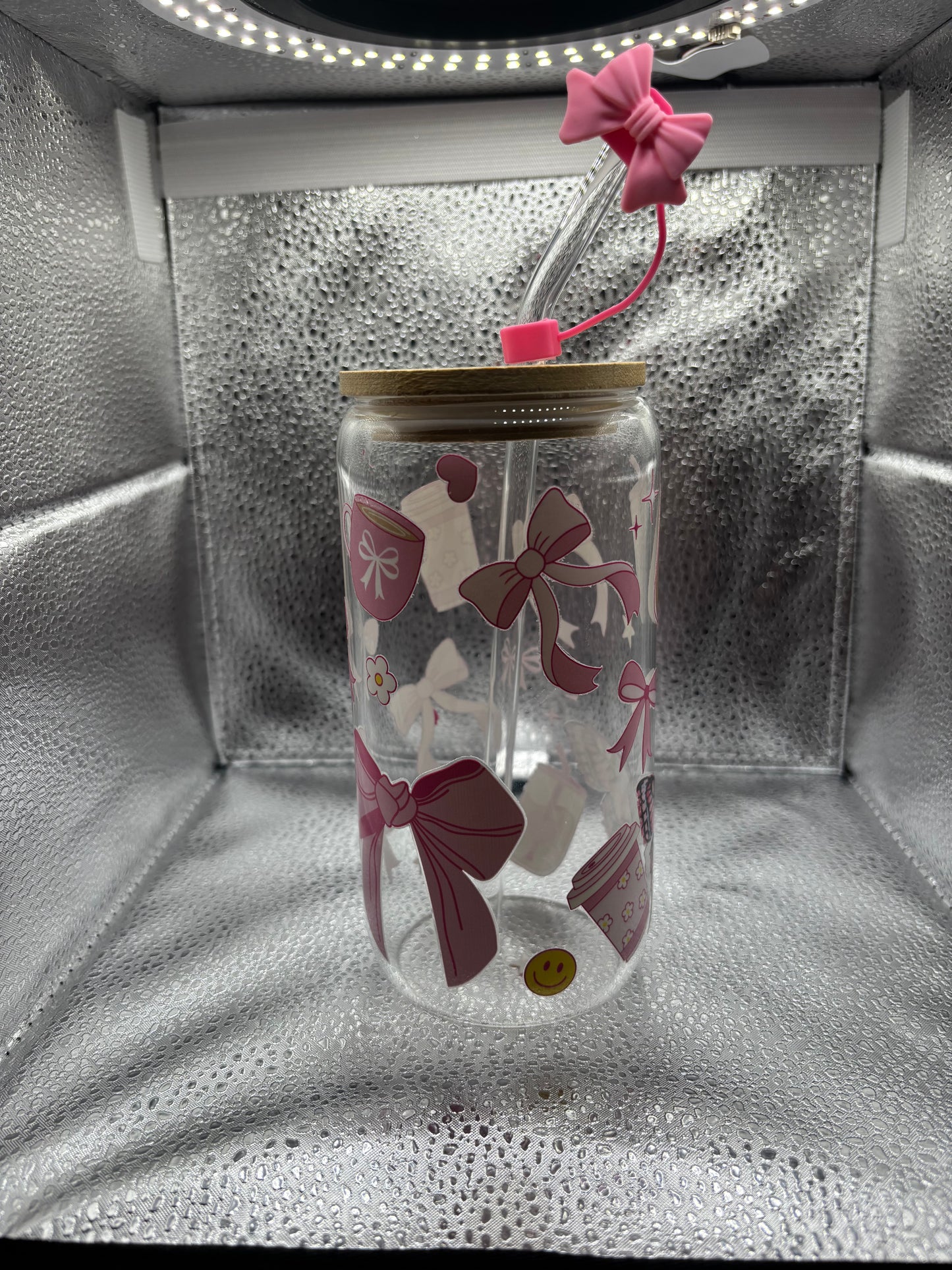 Glass 16oz Pink Girly Tumbler