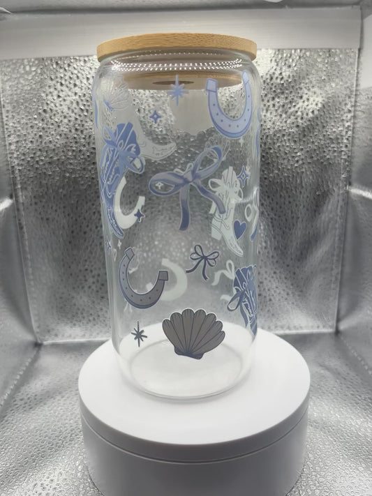 Glass 16oz Blue Cowboy Tumbler