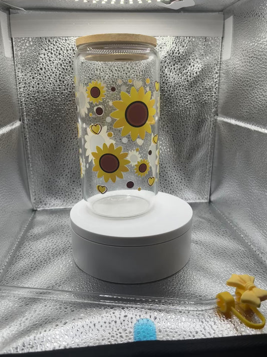 Glass 16oz Sunflower Tumbler